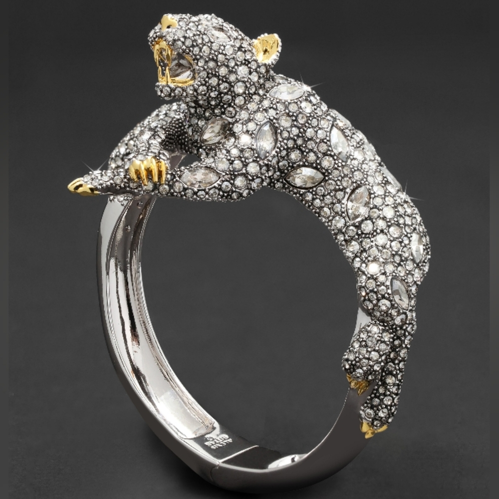 Alexis Bittar crystal pave crouching panther hinge bracelet